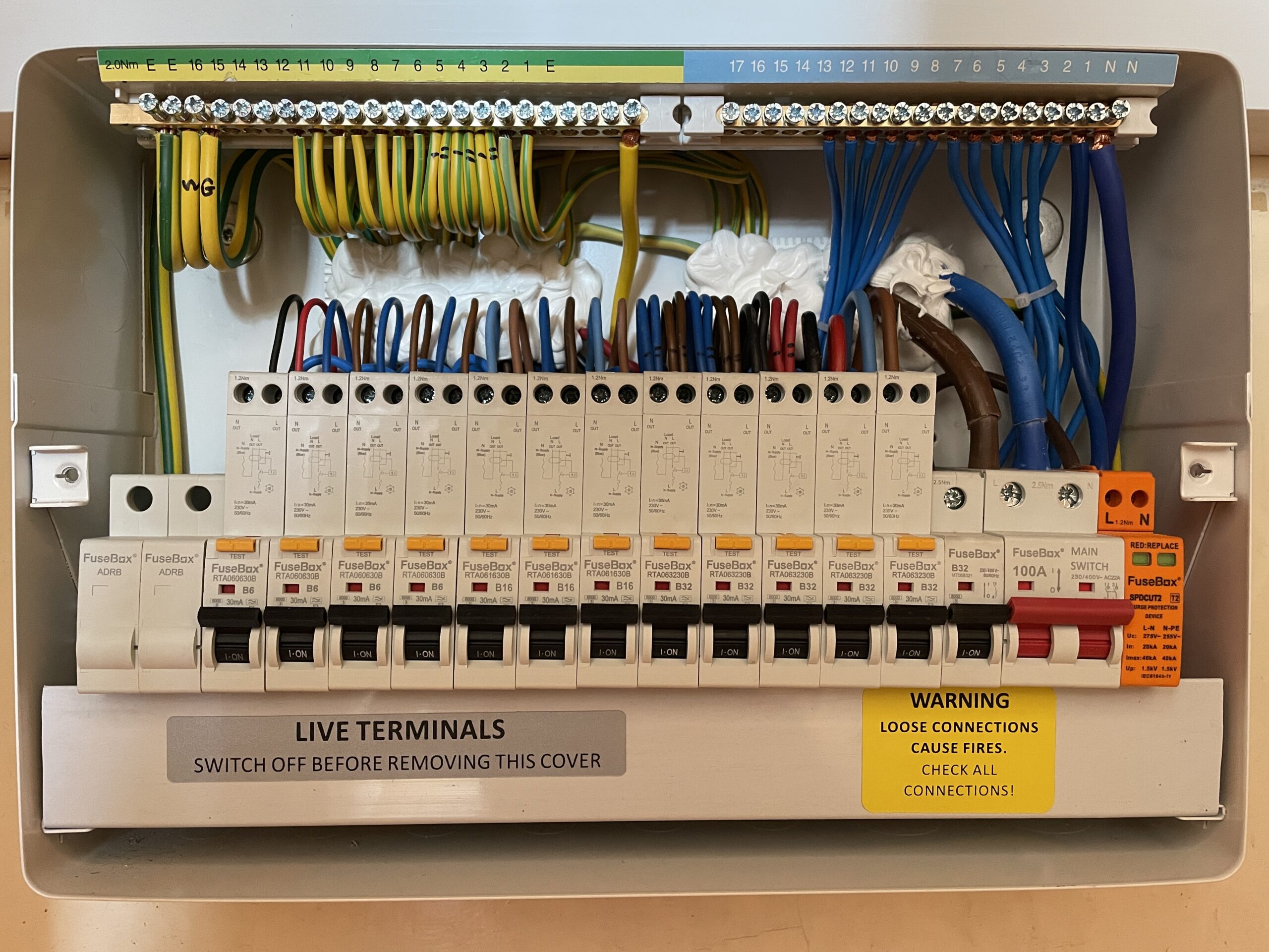 Consumer unit installation with circuit protection and labelled wiring by Nash Electrical Solutions